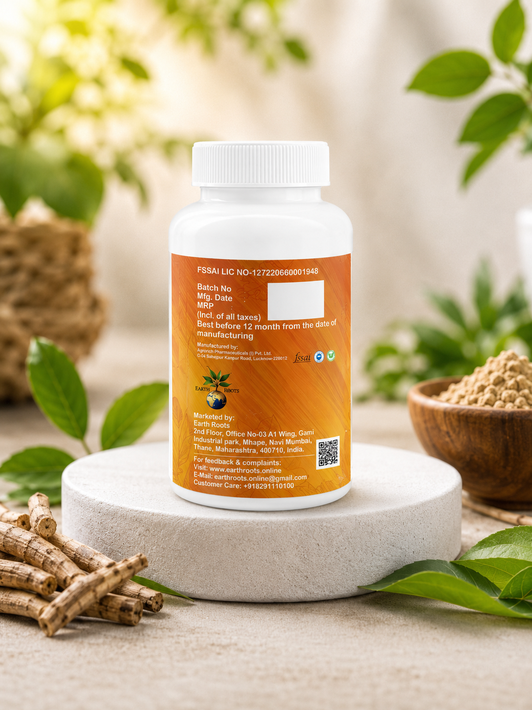 Earth Roots Ashwagandha Capsules 500mg | Stress Relief, Strength & Daily Wellness | 60 Capsules